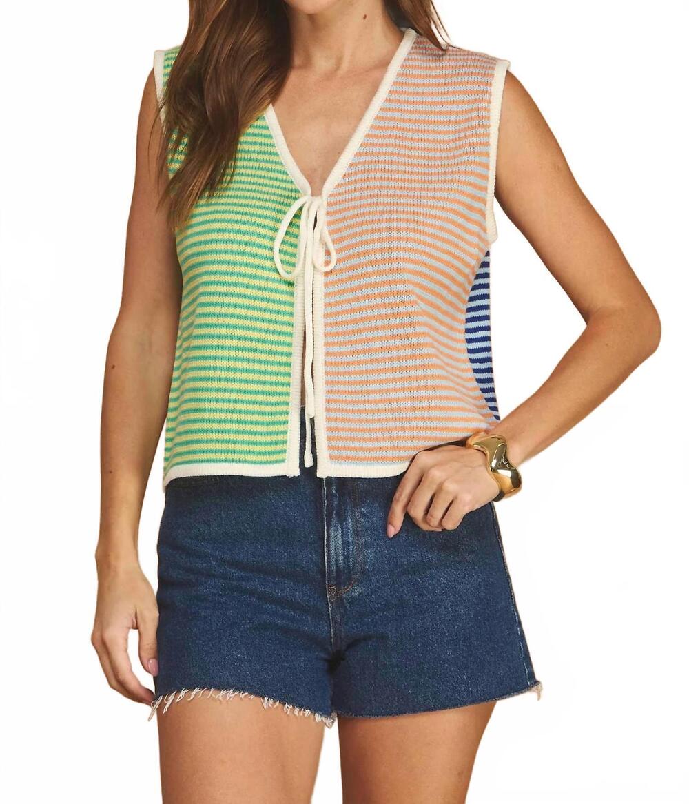 NEW OLIVACEOUS palette play sleeveless knit top in green mix/mauve mix/ivory